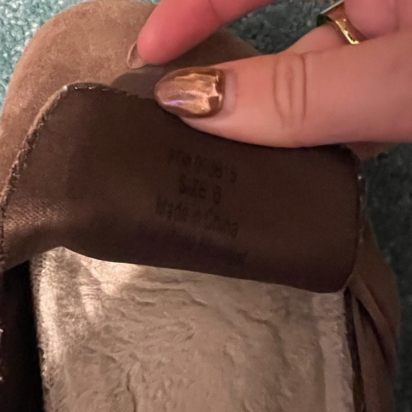 Brown Suede Women's Loafers with Gold Chain - Picture 2 of 5